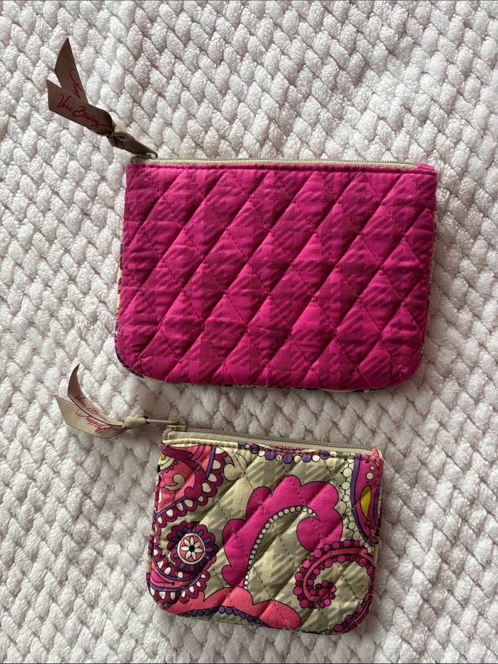 Vera Bradley Hot Pink Quilted Zip Pouch Duo
